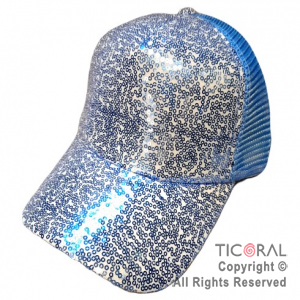 SOMBRERO GORRA TRUCKER LENTEJUELAS CELESTE CAP x 1